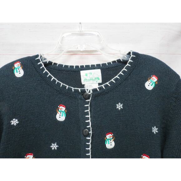 Quacker Factory Christmas Sweater Cardigan Snowman Size S Holidays - Picture 3 of 6